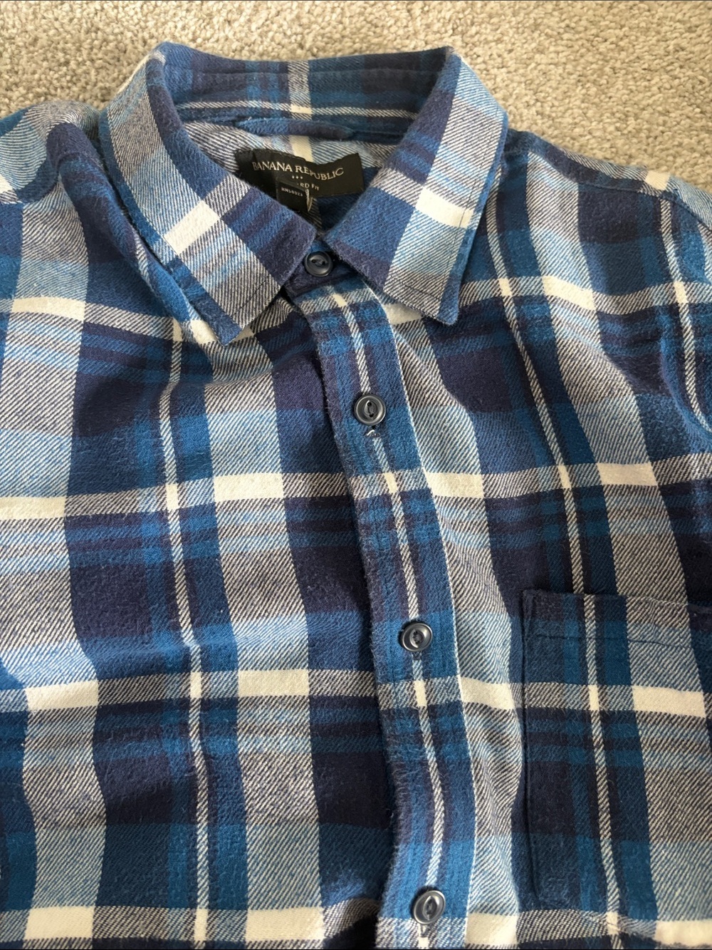 Banana Republic Blue and White Plaid Flannel Shirt